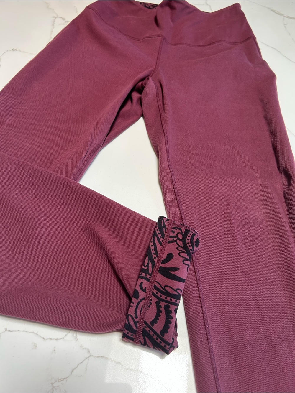 Women With Control Paisley Print Reversible Stretch Pants in Wine and Black - Picture 4 of 10
